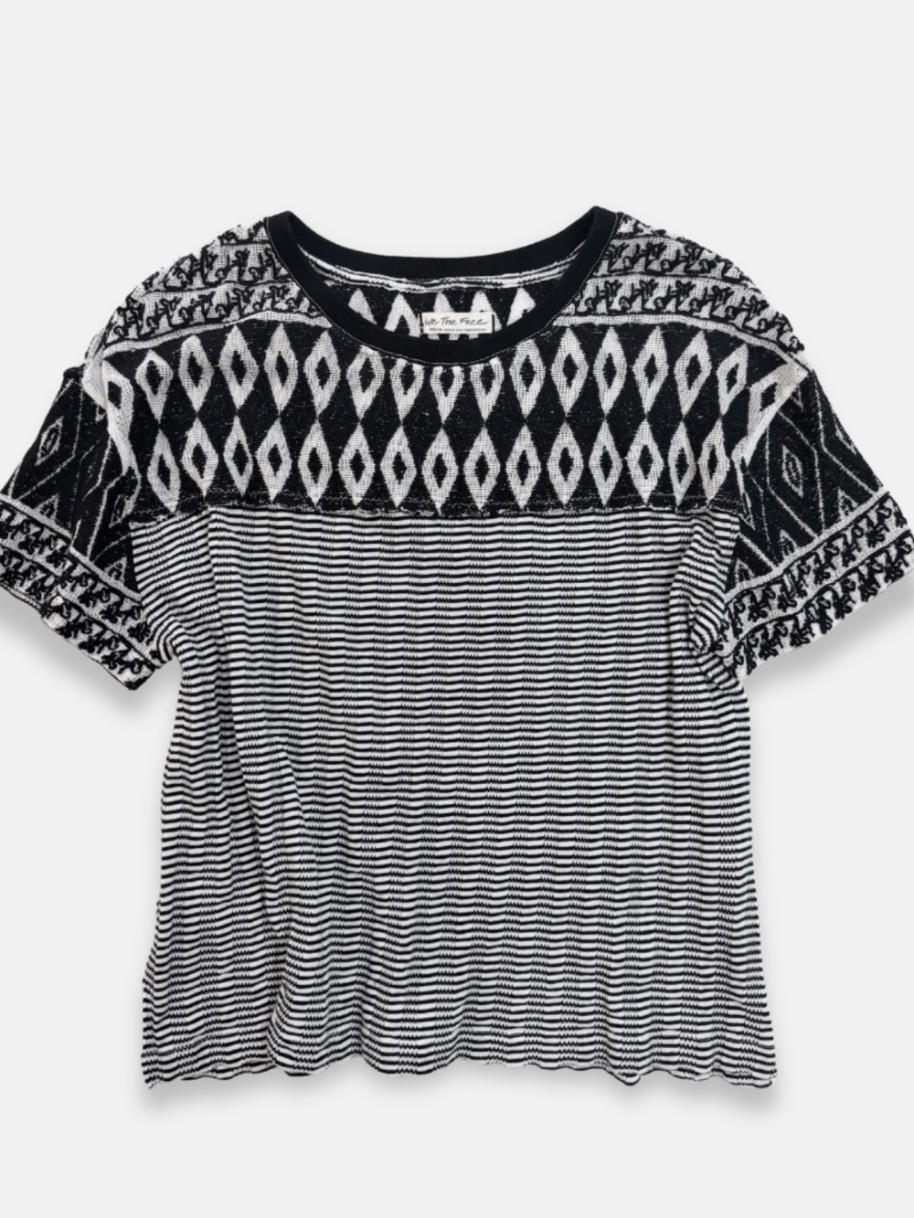 WE THE FREE | Boxy Geo Tee Black White Knit‎ Size Medium Boho Chic Artisan
